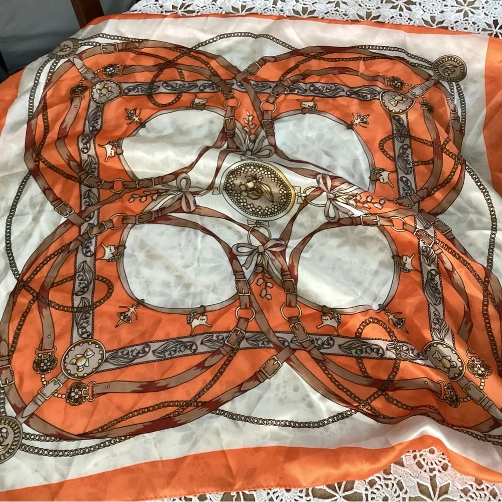 Orange and White Decorative Silk-Style Scarf Throw - Home Accents